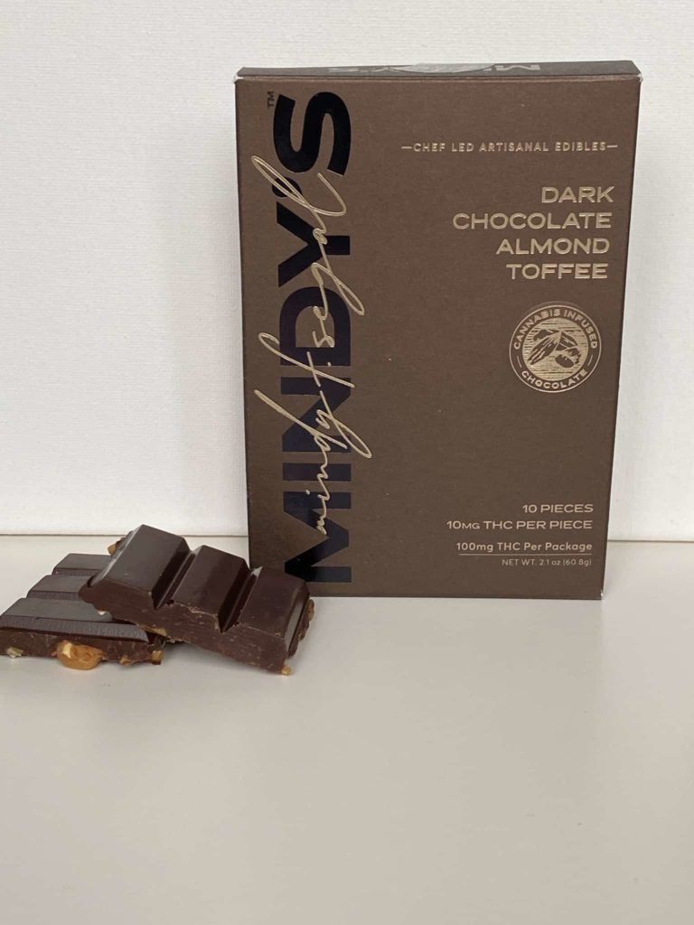Mindy’s Dark Chocolate Almond Toffee Bar 100mg