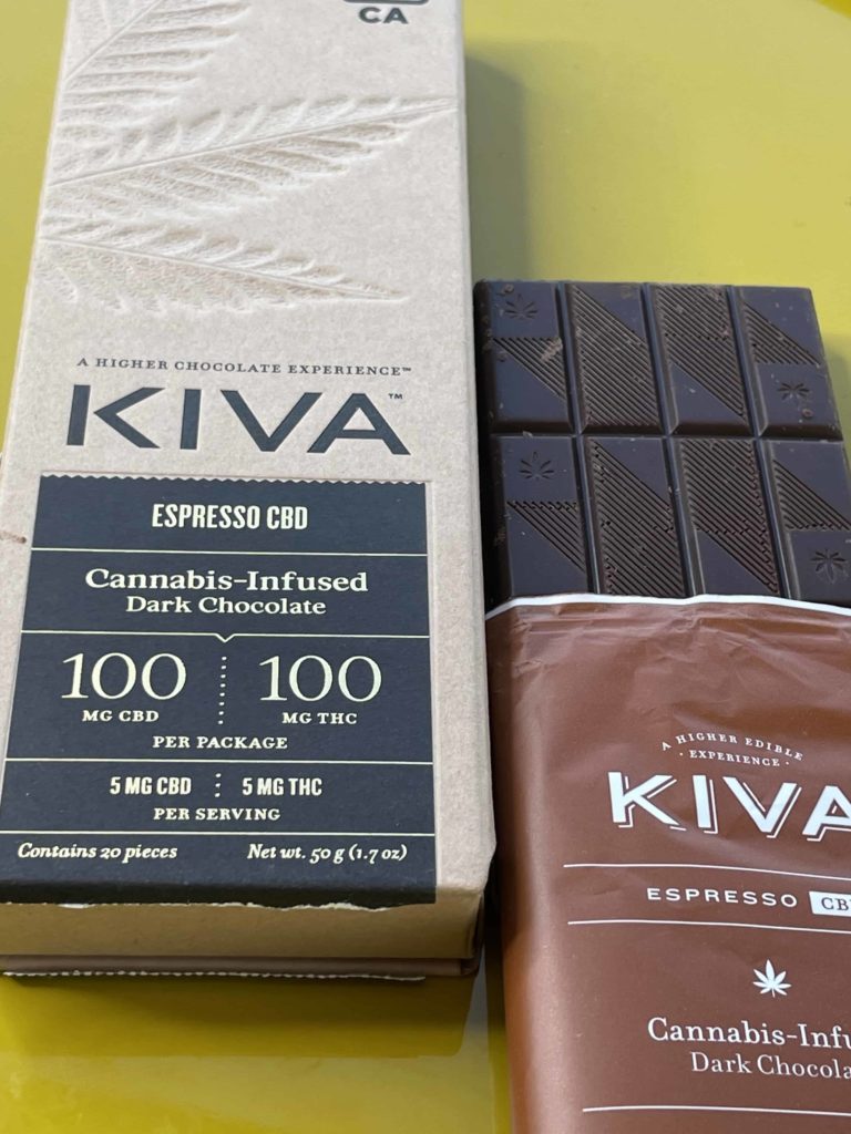 Kiva Confections Espresso Dark Chocolate CBD 1:1 Bar